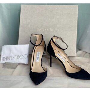 Jimmy Choo Lucy 85 heels, Navy colored Suede, Size US 8.5/Italian 39.5
